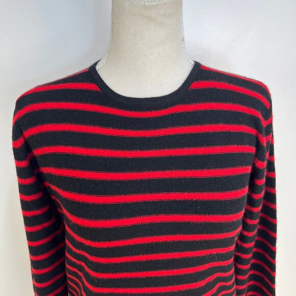 Valerie Stevens Stripe Cashmere Knit Pullover Sweater Black Red Crew Neck - Picture 2 of 5